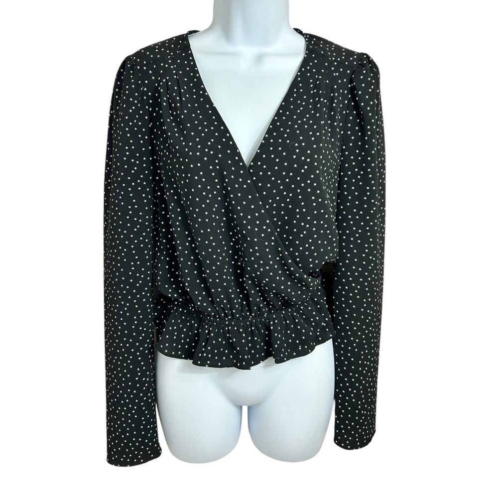 Highline Collective Black V-Neck Blouse Sz Small Star Print Long-Sleeve Top - Picture 4 of 8